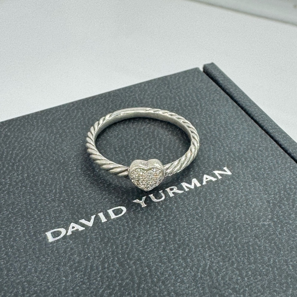 David Yurman Silver Cable Ring with Heart Charm